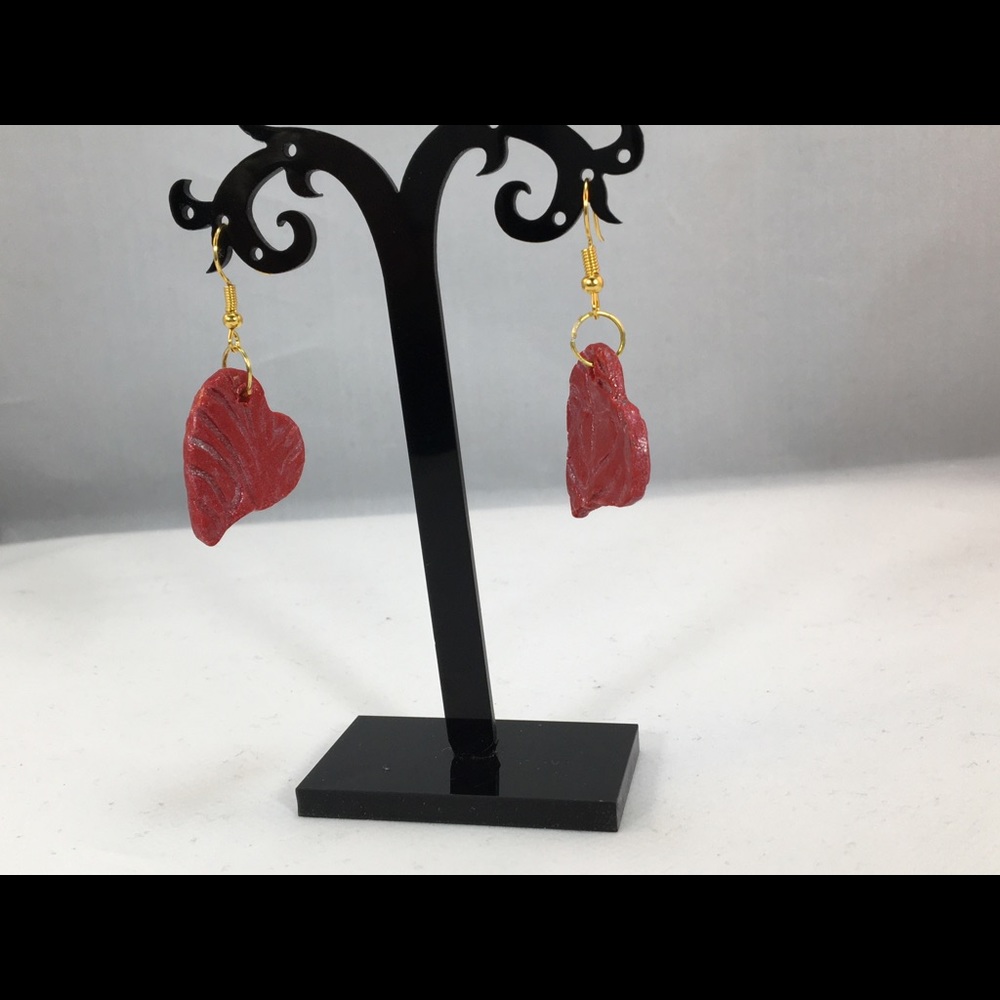 Unique Handmade Red Heart Polymer Clay Earrings - Picture 2 of 8